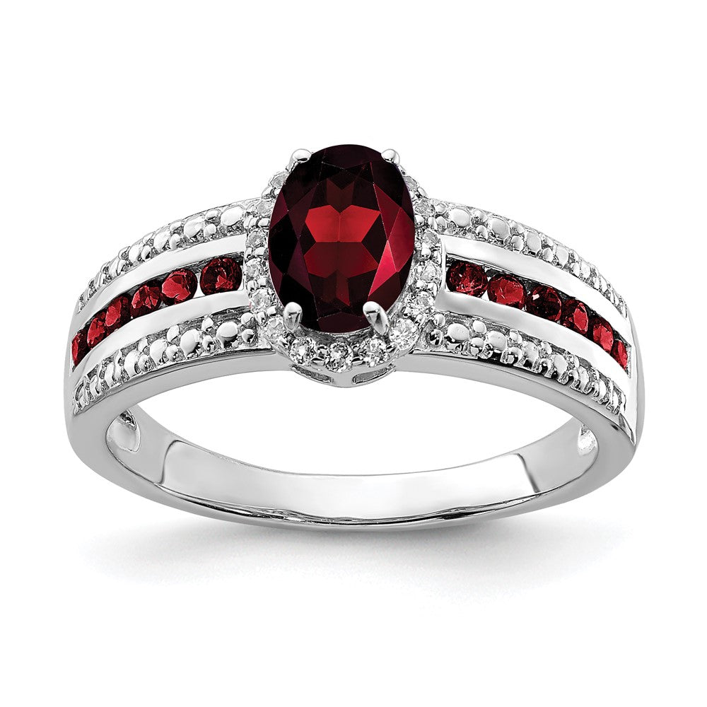 Sterling Silver Rhodium-plated Garnet and White Topaz Ring