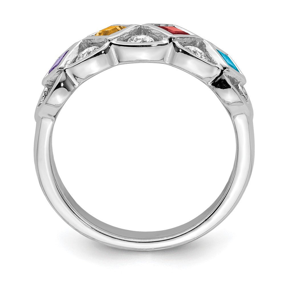 SS Rhodium-plated w/CZ, Amethyst, Citrine, Garnet & Blue Topaz Ring