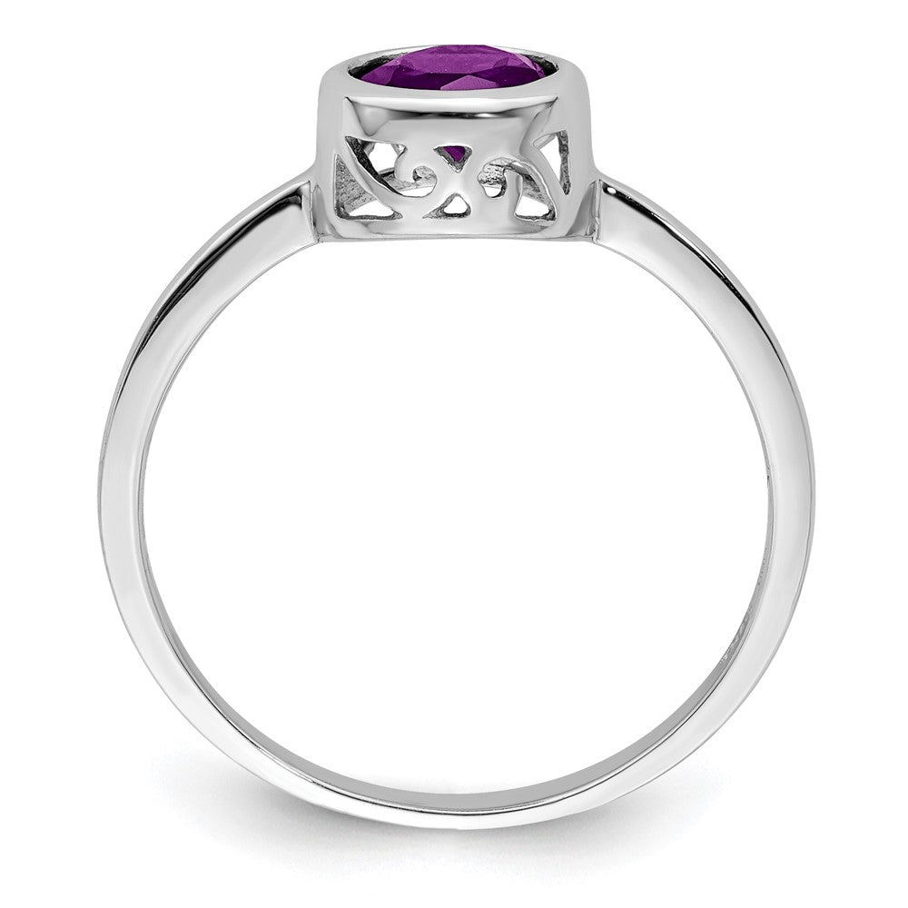 Sterling Silver Rhodium-plated Polished Amethyst Round Ring