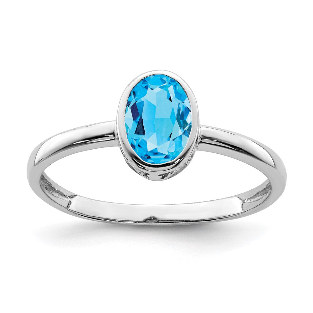 Sterling Silver Rhodium-plated Polished Blue Topaz Oval Ring