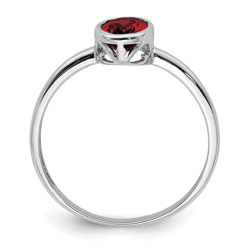 Sterling Silver Rhodium-plated Polished Garnet Oval Ring