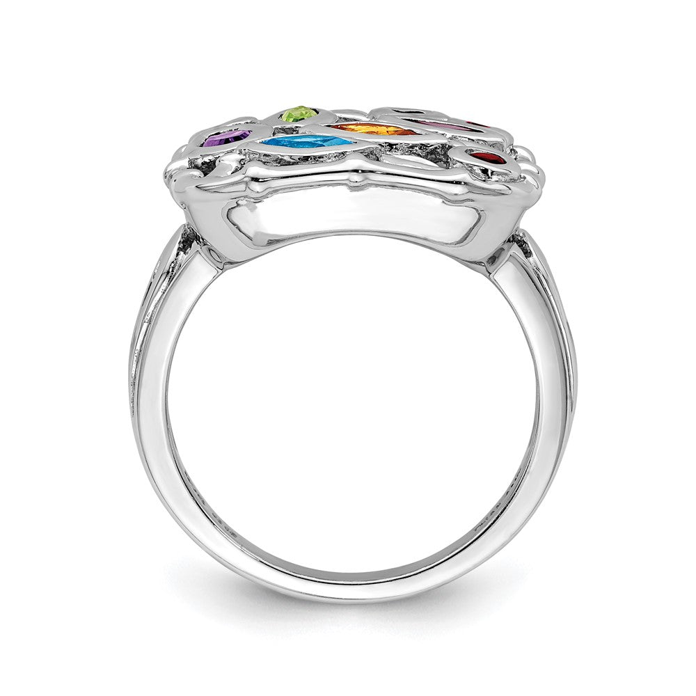 Sterling Silver Rhodium-plated Multi Gemstone Ring