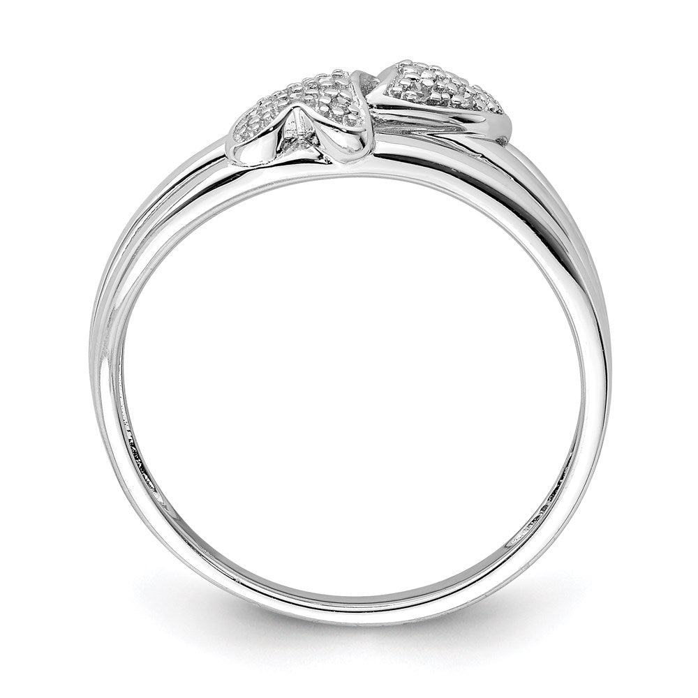 Sterling Silver Rhodium Plated Diamond Two Heart Ring