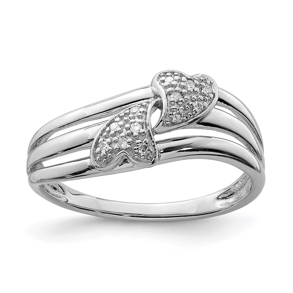 Sterling Silver Rhodium Plated Diamond Two Heart Ring