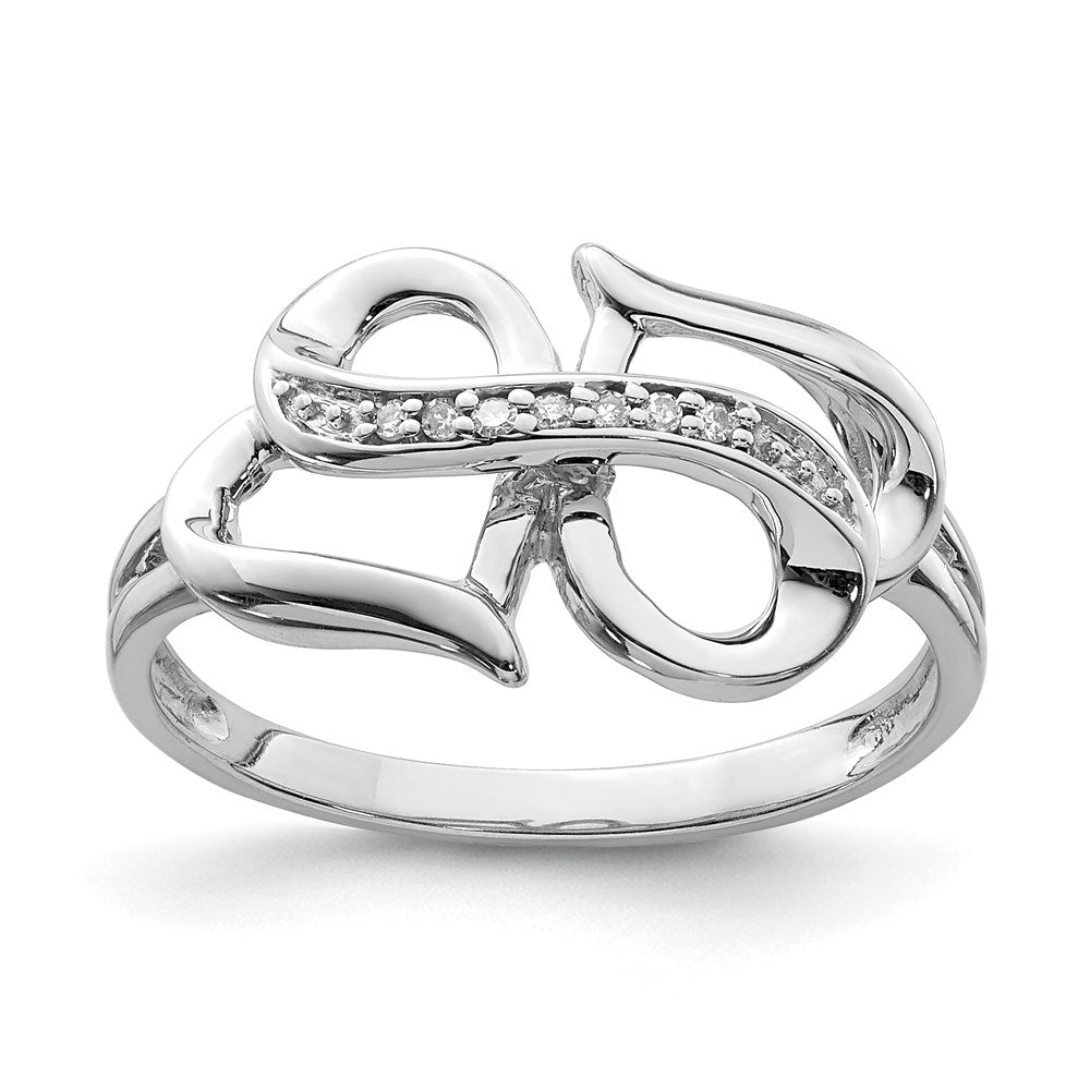 Sterling Silver Rhodium Plated Diamond Double Heart Ring