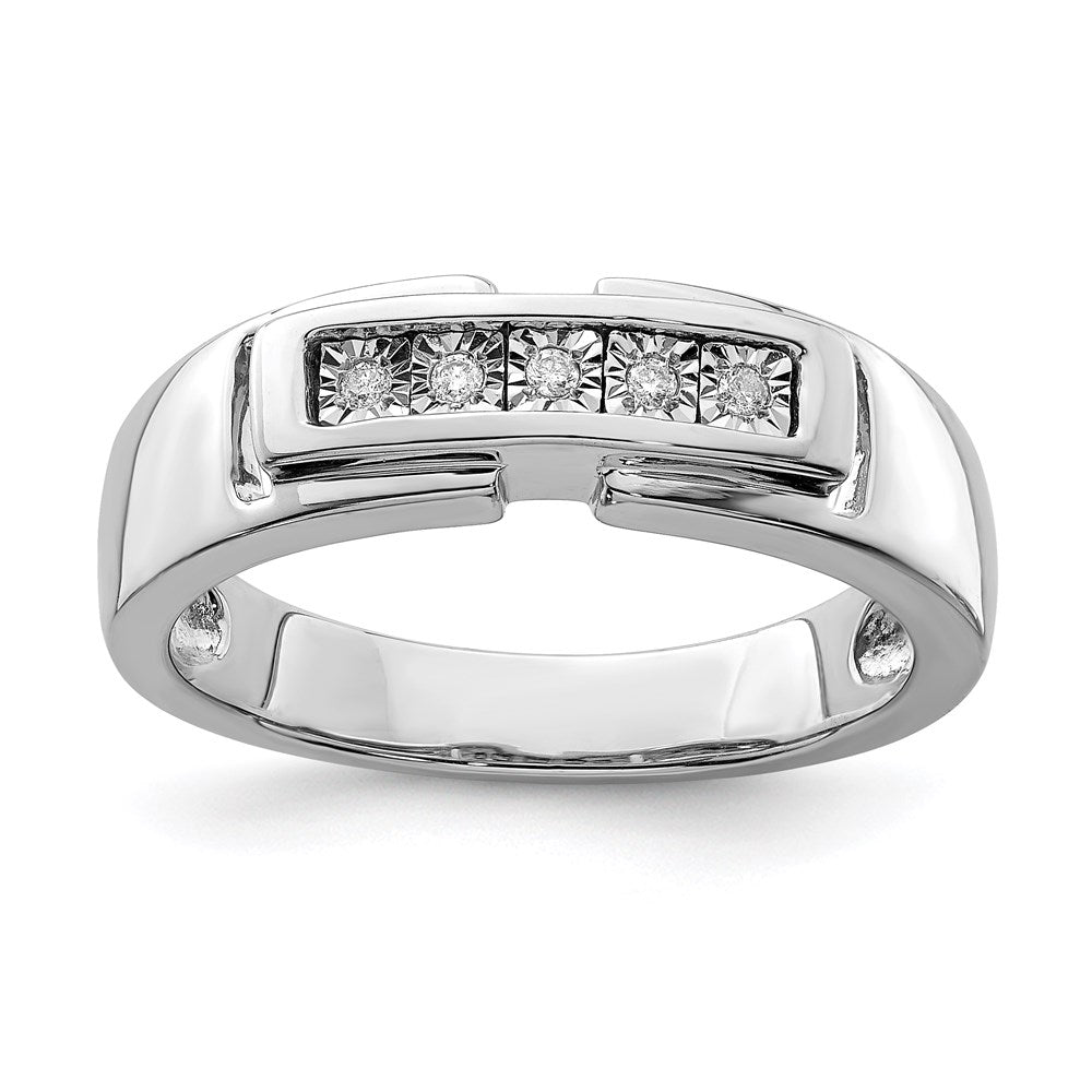 Sterling Silver Rhodium Plated Men's Polished Diam. Ring