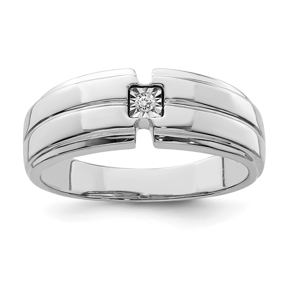 Sterling Silver Rhodium Plated Men's Polished Diam. Ring