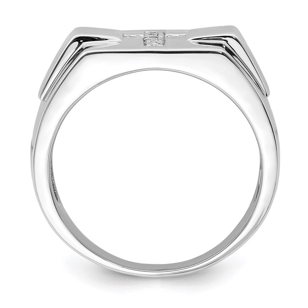 Sterling Silver Rhodium Diam. Cross Signet Ring