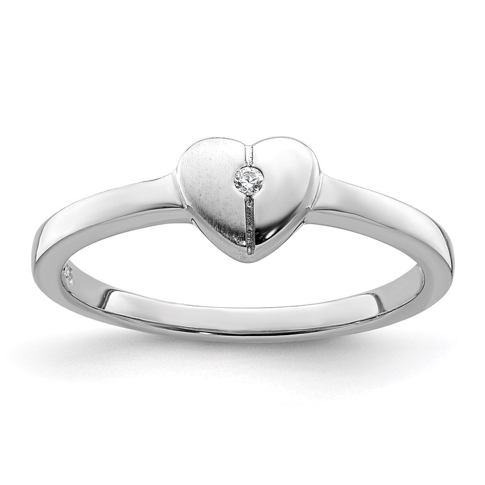 Sterling Silver Polished & Satin CZ Heart Children's Ring