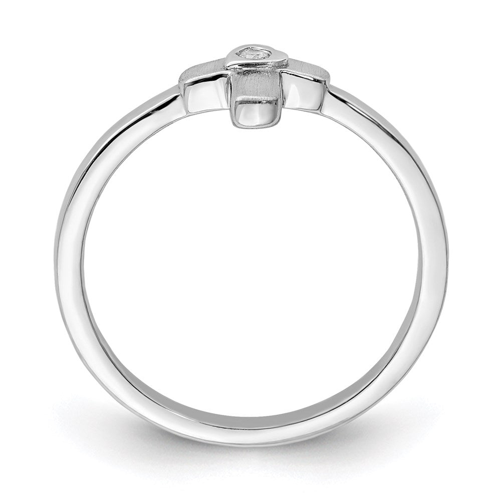 Sterling Silver Rhodium-plated Polished and Satin CZ Cross Size 4 Ring