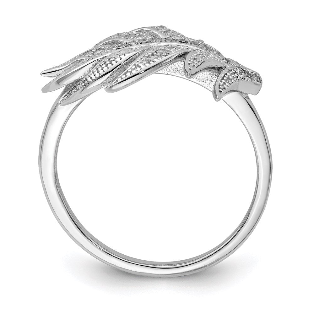 Sterling Silver Rhodium-plated CZ Leaf Ring