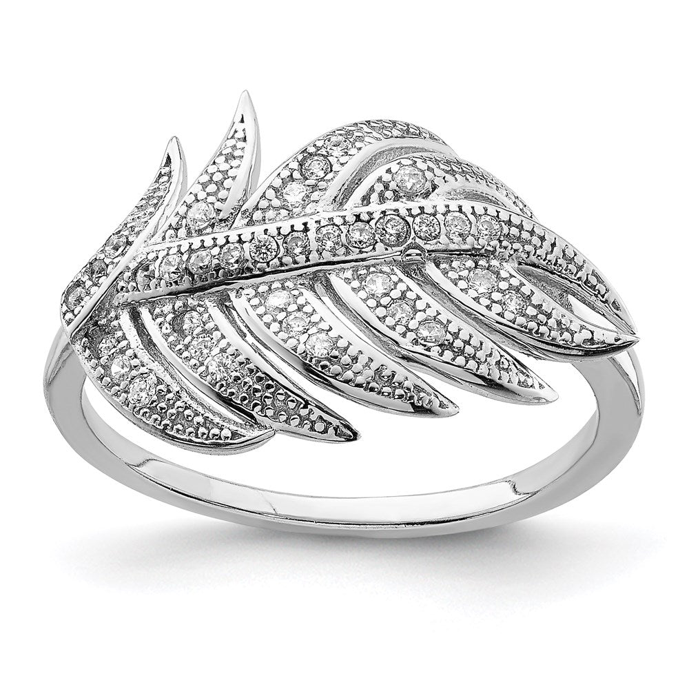 Sterling Silver Rhodium-plated CZ Leaf Ring