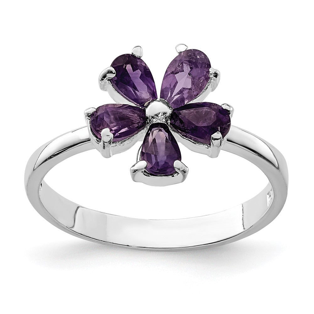 Sterling Silver Rhodium-plated Amethyst Ring