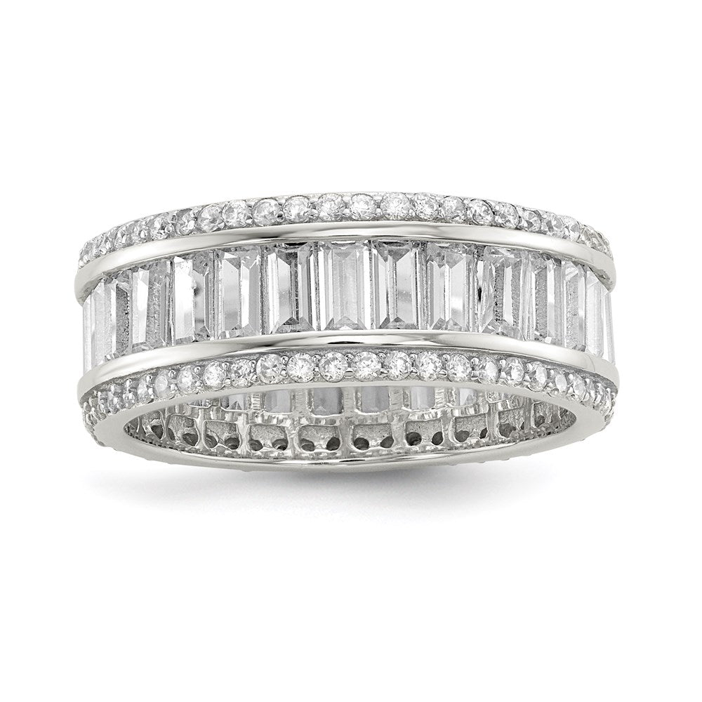 Sterling Silver Rhodium-plated Baguette & Round CZ Eternity Ring