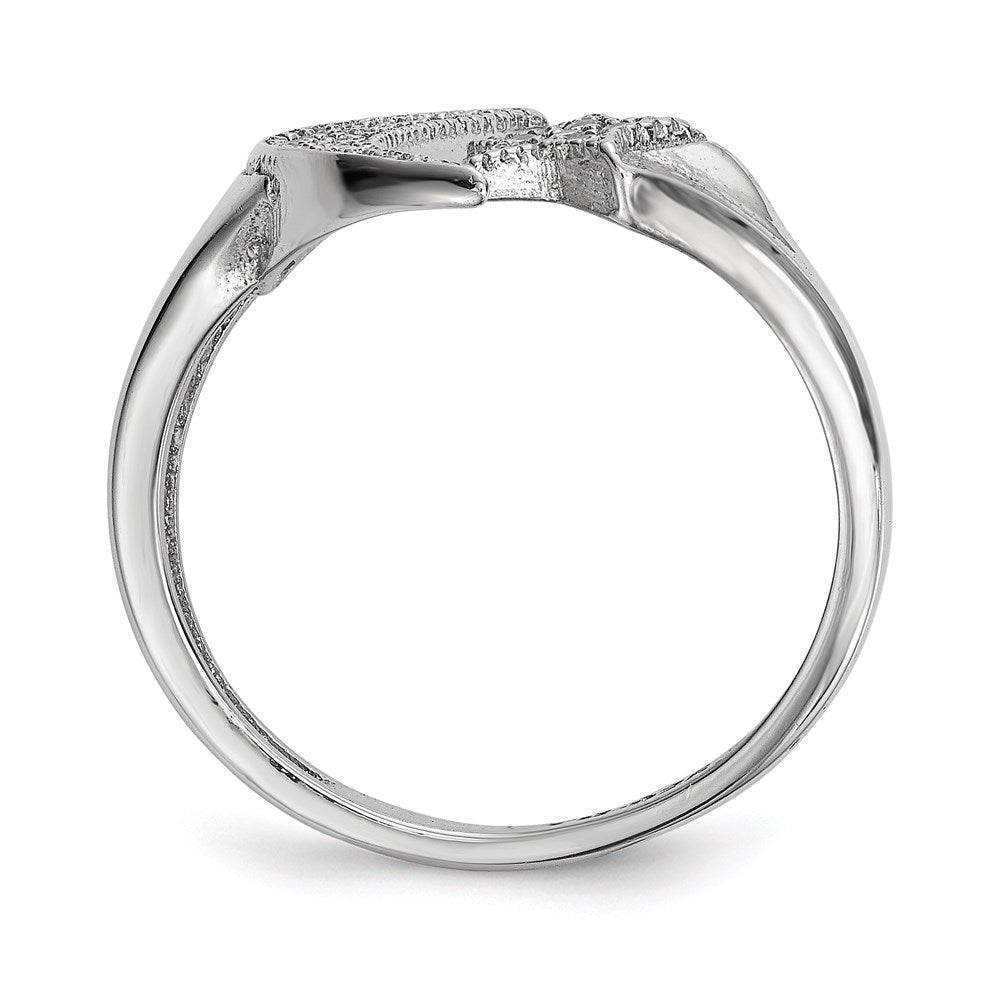 Sterling Silver Rhodium-plated CZ Moon w/Star Polished Ring