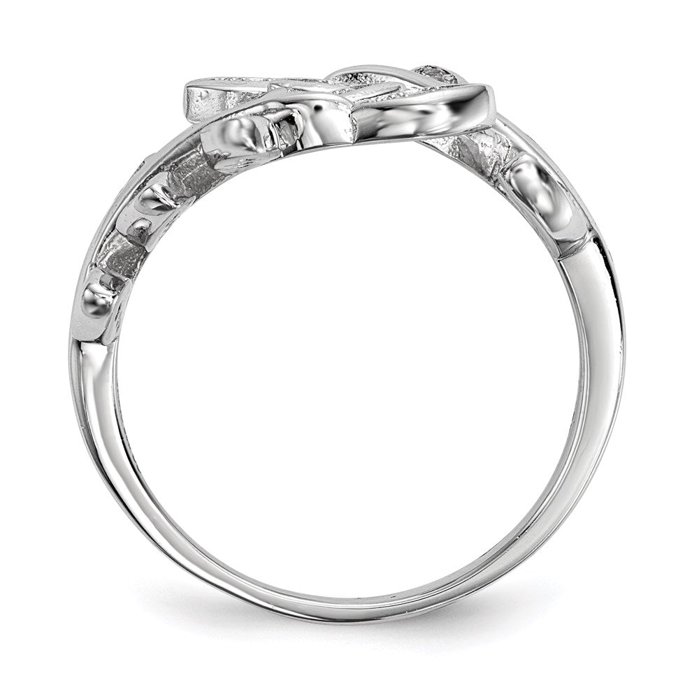 Sterling Silver Rhodium-plated Leaf CZ Ring