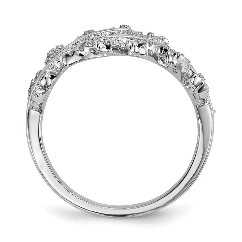 Sterling Silver Rhodium-plated CZ Leaf with Extender Ring