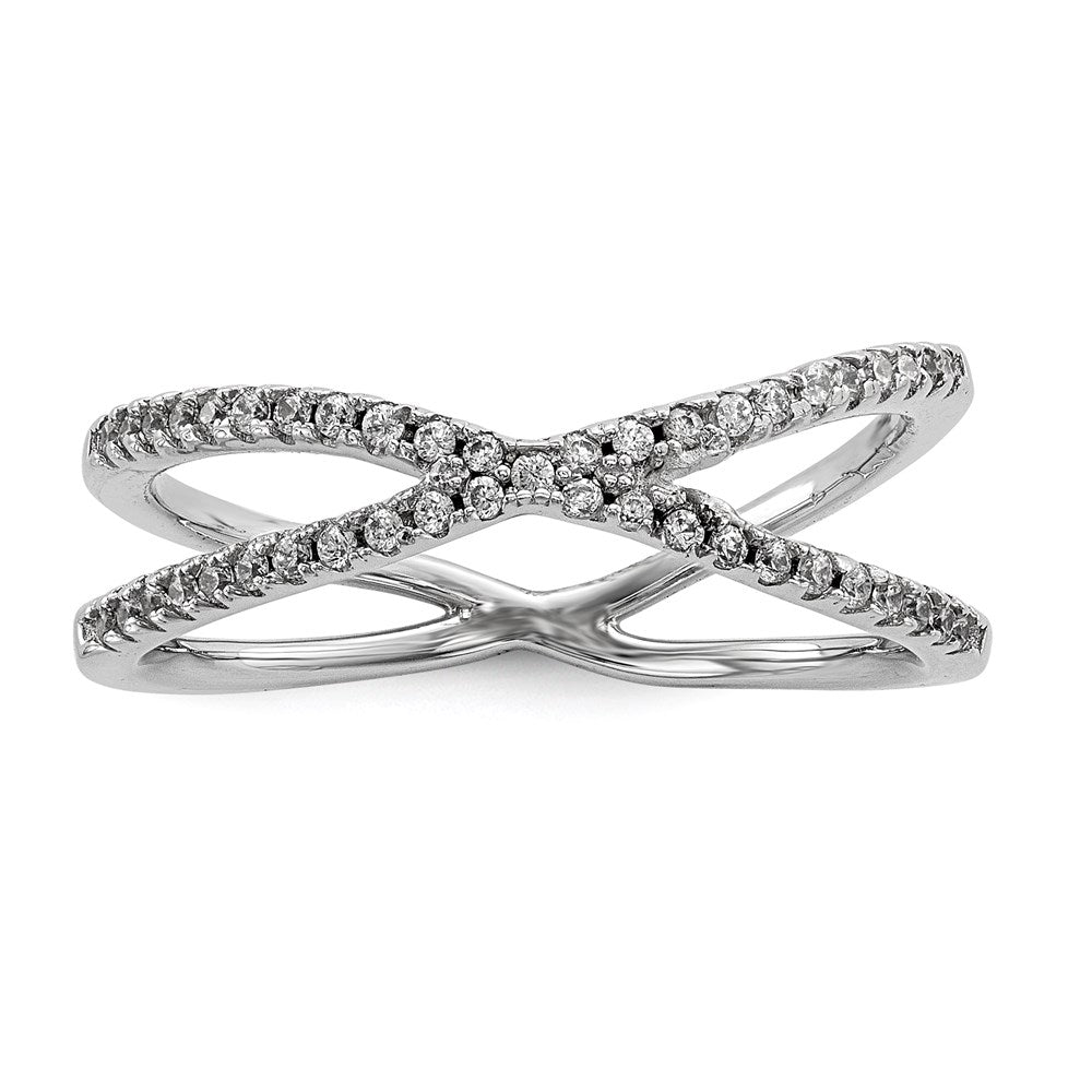 Sterling Silver Rhodium-plated CZ Criss Cross Ring