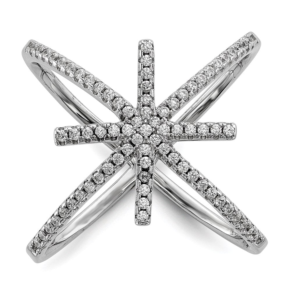 Sterling Silver Rhodium-plated CZ Star Criss Cross Ring