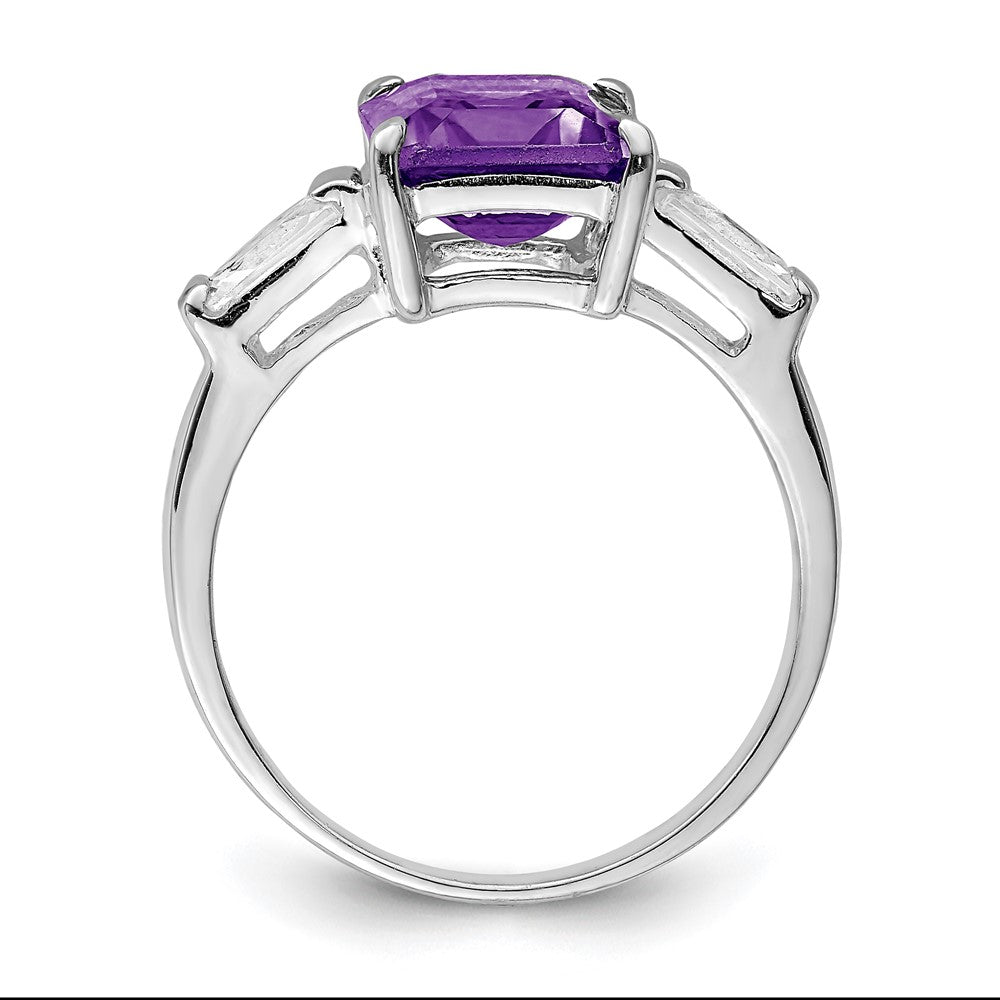 Sterling Silver Rhodium-plated Amethyst Ring