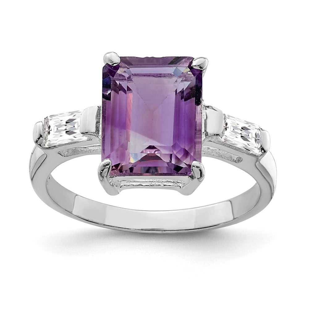 Sterling Silver Rhodium-plated Amethyst and CZ Ring