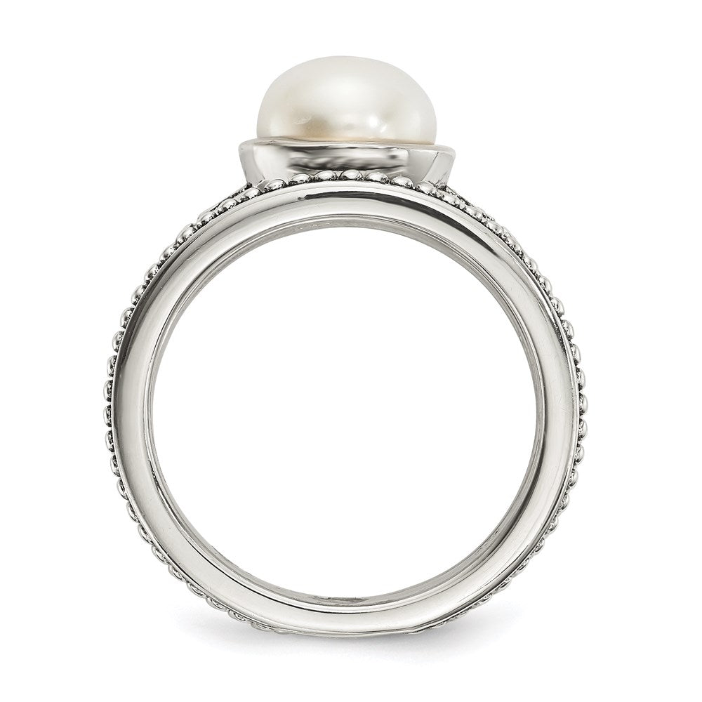 Sterling Silver w/14k Antiqued Button FWC Pearl Set of 3 Rings
