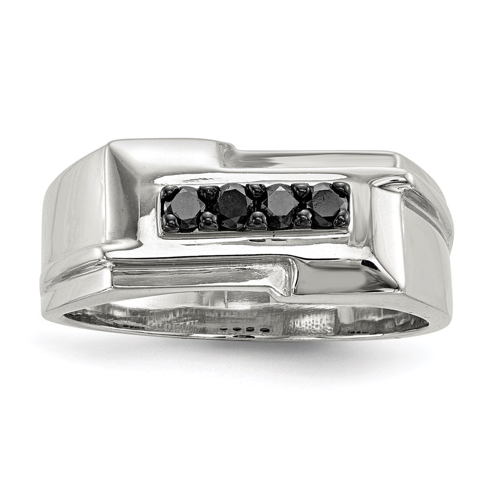 Sterling Silver Rhodium-plated Mens Black Diamond Polished Ring