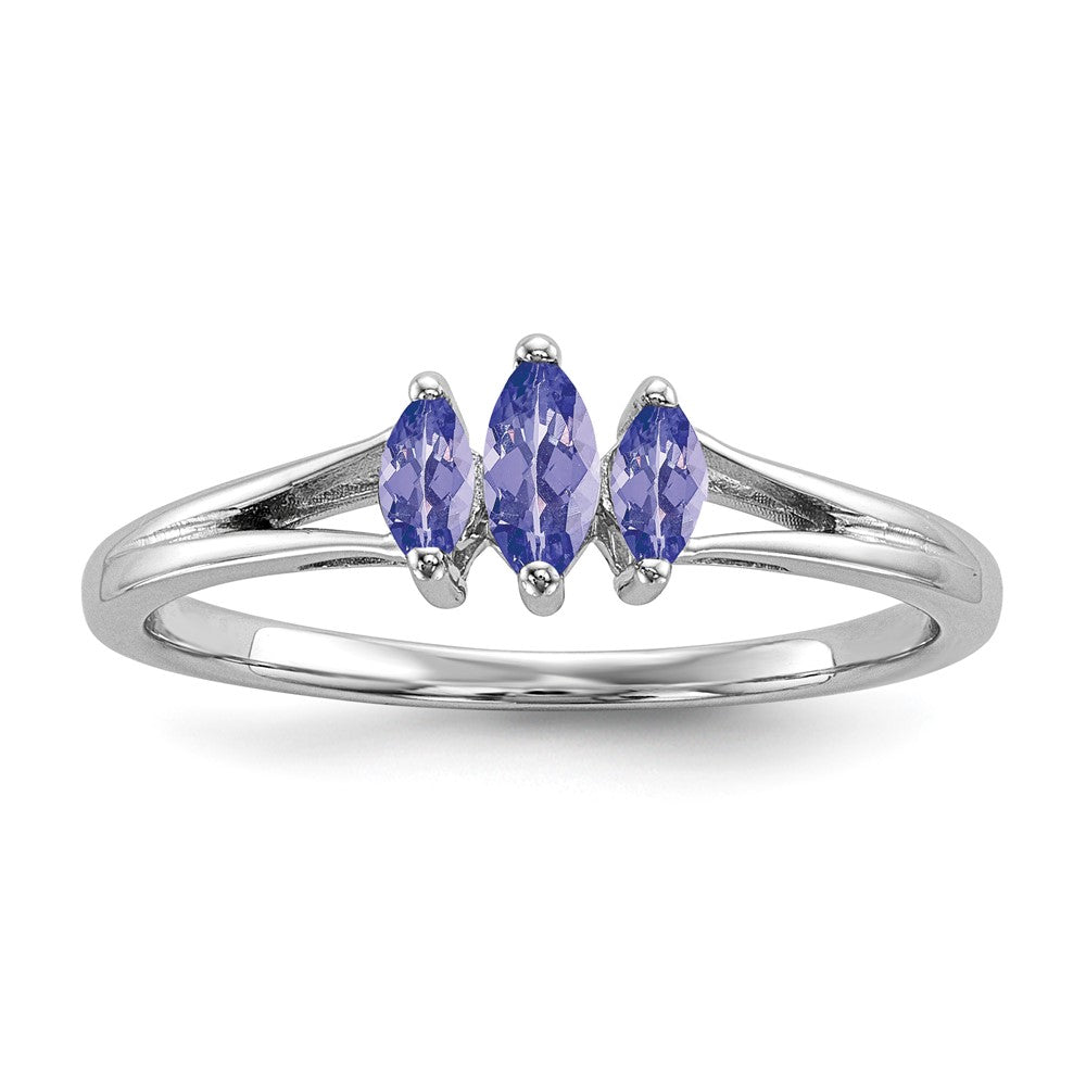 Sterling Silver Rhodium 3 Stone Tanzanite Ring