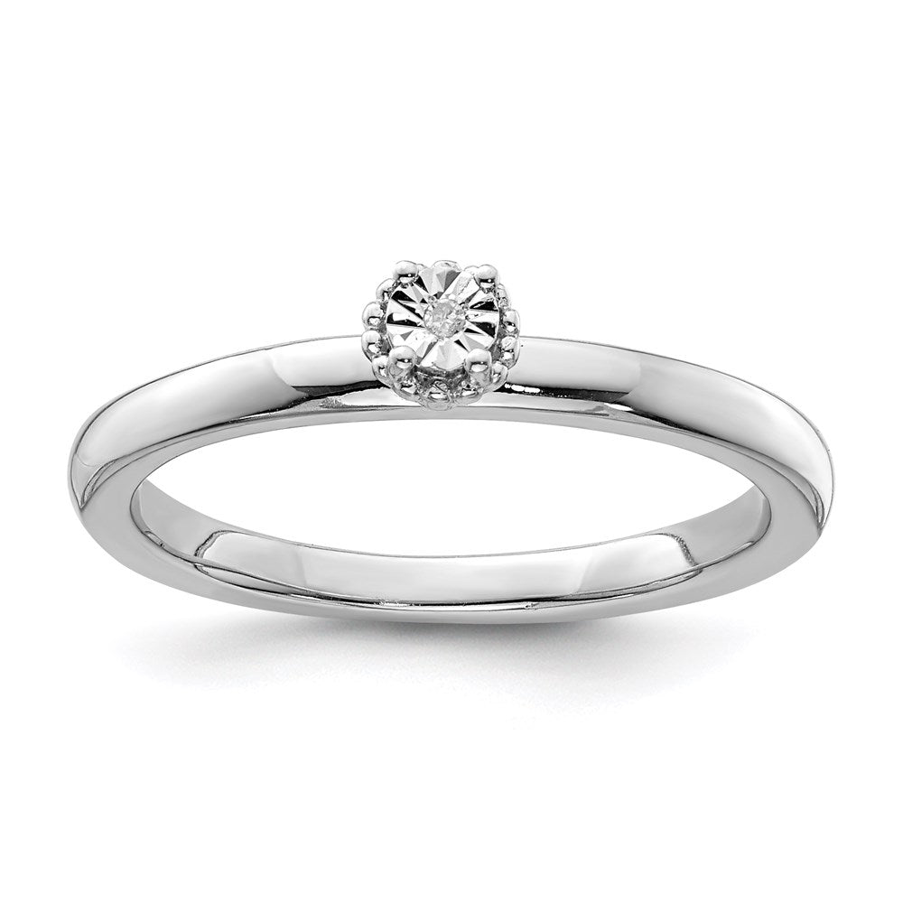 Sterling Silver Rhodium Plated Polished Diamond Ring