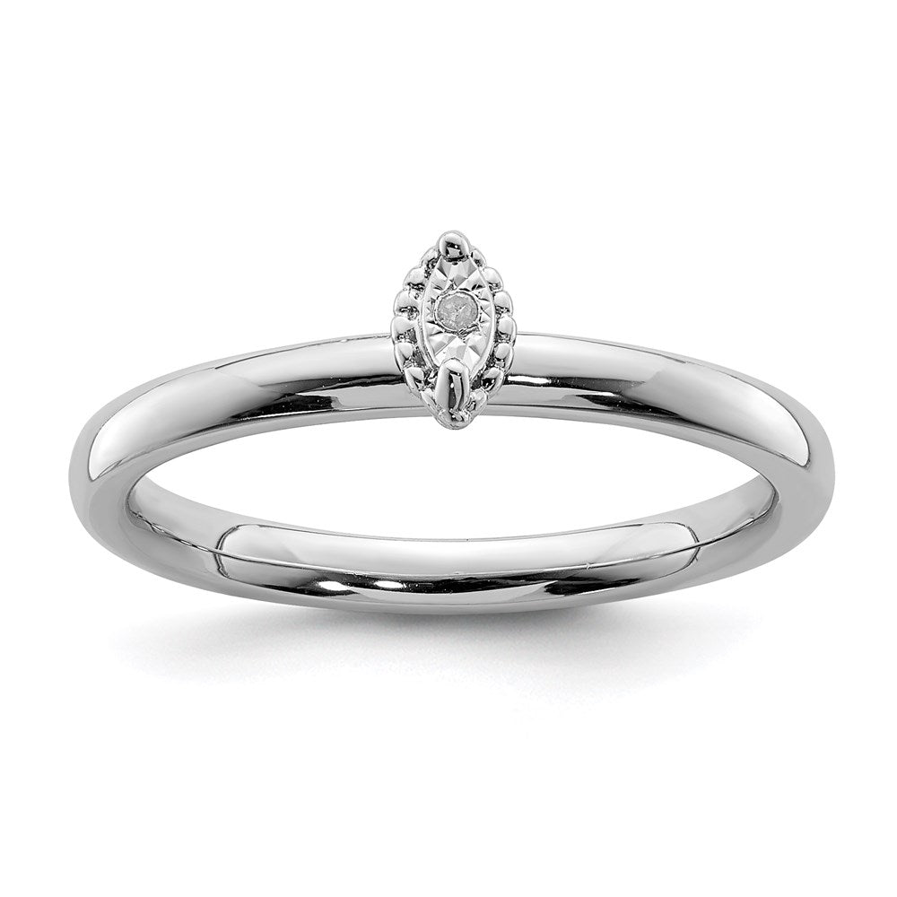 Sterling Silver Rhodium Plated Polished Diamond Marquise Shape Ring