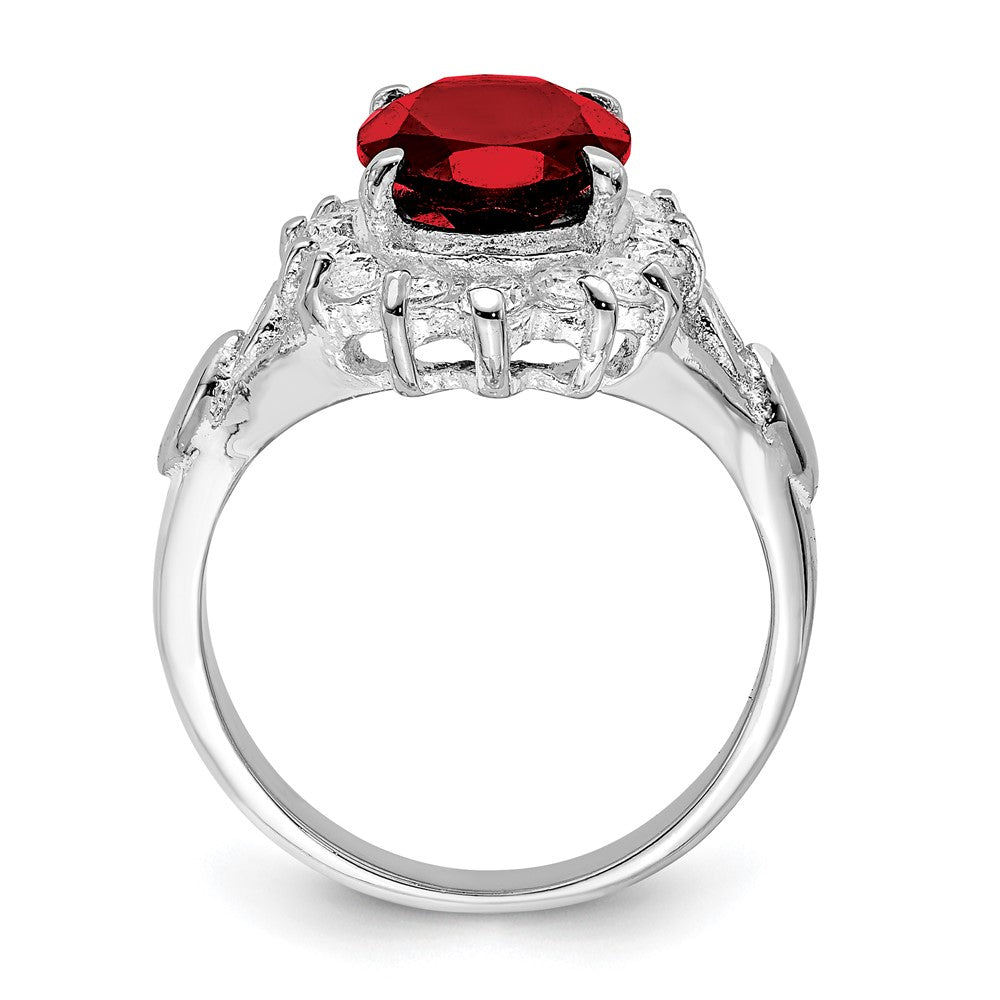 Sterling Silver Rhodium-plated Garnet & CZ Ring