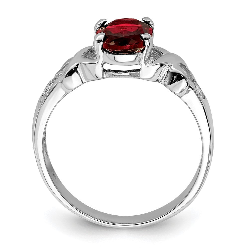 Sterling Silver Rhodium-plated Garnet & CZ Ring