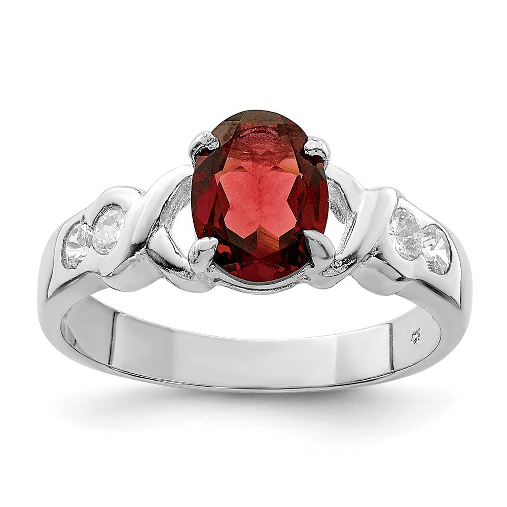 Sterling Silver Rhodium-plated Garnet & CZ Ring