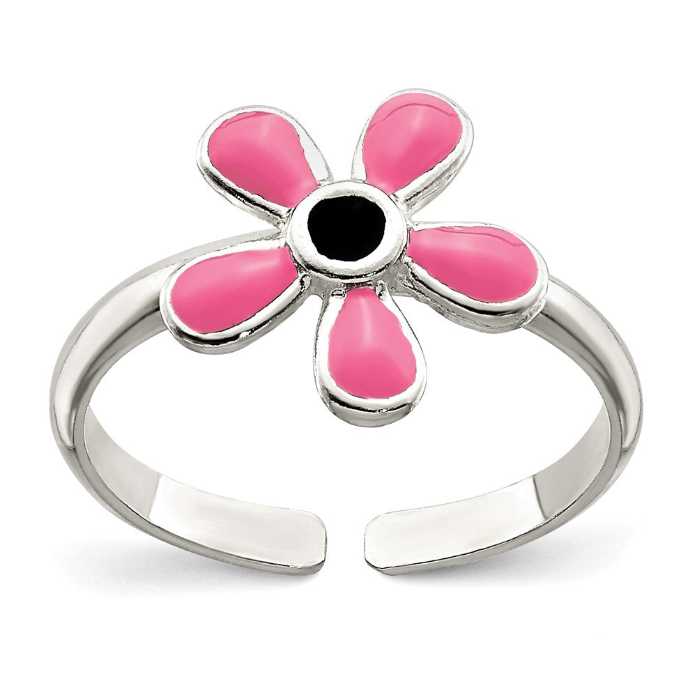 Sterling Silver Pink Enameled Floral Toe Ring