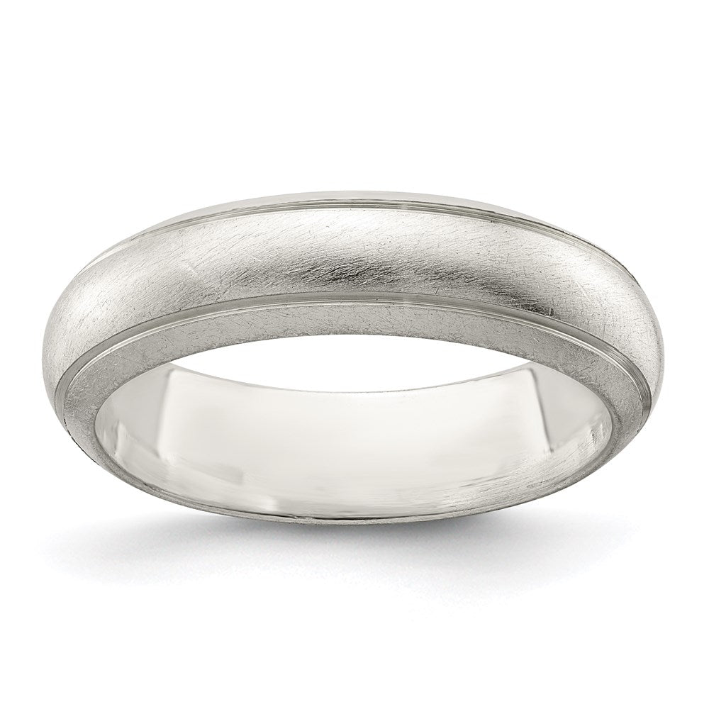 Sterling Silver Satin Half Round with Edge Lines Size 8 Band
