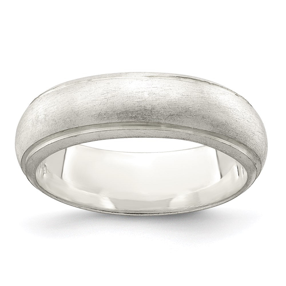 Sterling Silver Satin Half Round with Edge Lines Size 6 Band