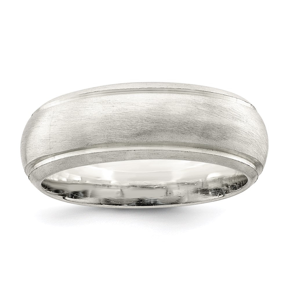 Sterling Silver Satin Half Round with Edge Lines Size 7 Band