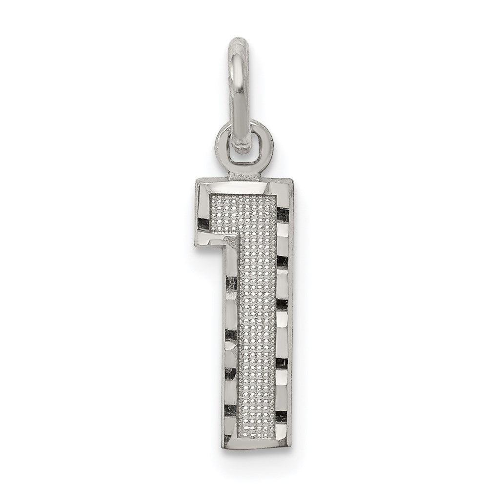 Sterling Silver Rhodium-plated Diamond-cut #1 Charm