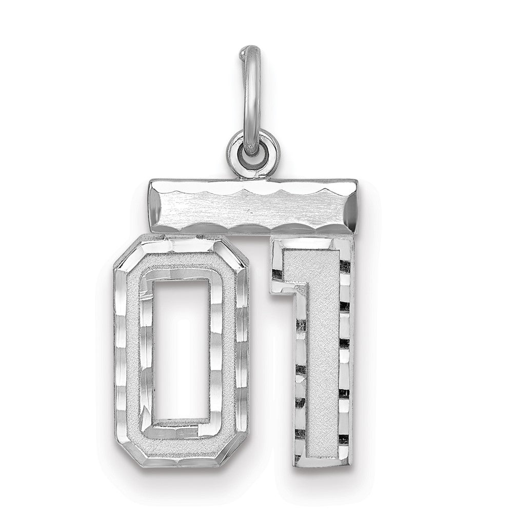 Sterling Silver Rhodium-plated Small Diamond-cut #01 Charm