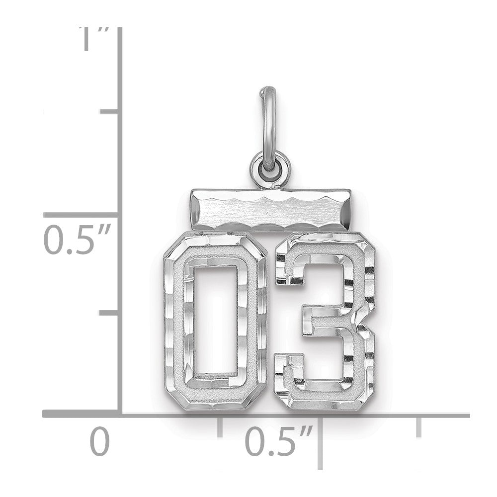 Sterling Silver Rhodium-plated Small Diamond-cut #03 Charm