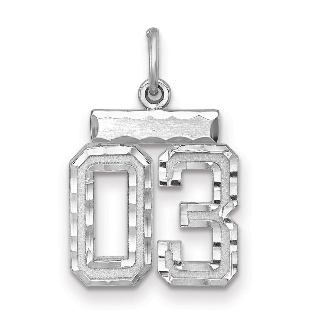 Sterling Silver Rhodium-plated Small Diamond-cut #03 Charm