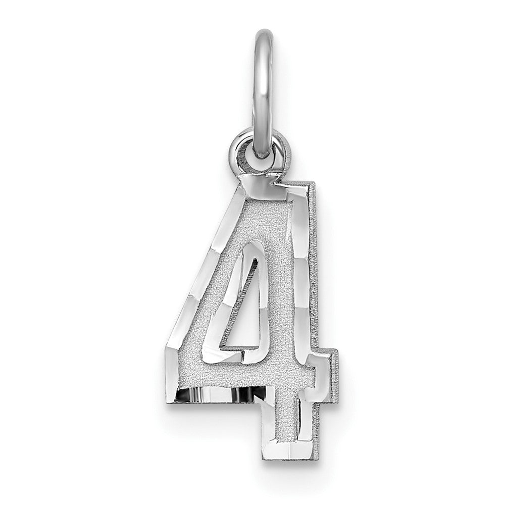 Sterling Silver Rhodium-plated Diamond-cut #4 Charm