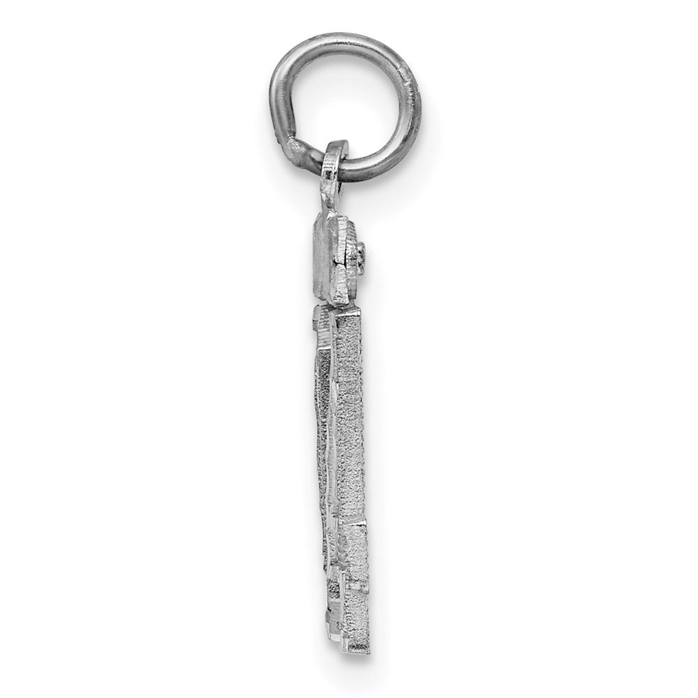 Sterling Silver Rhodium-plated Small Diamond-cut #04 Charm