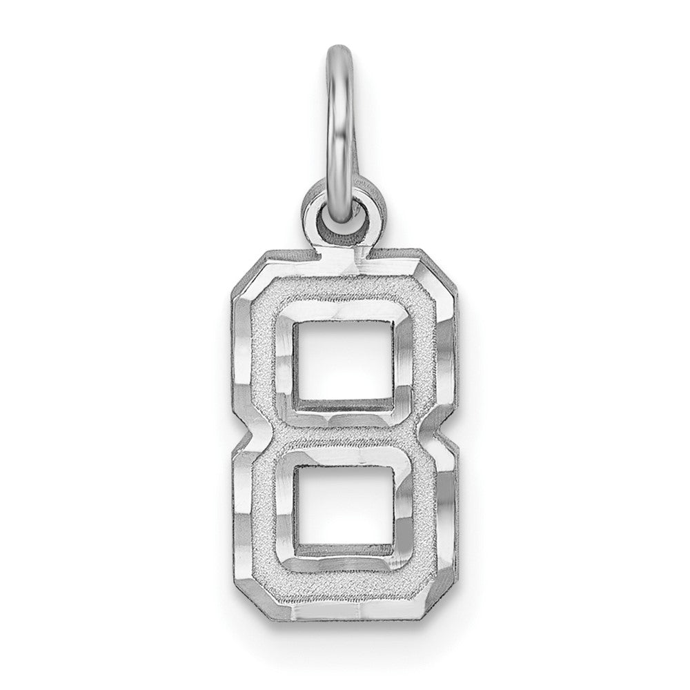 Sterling Silver Rhodium-plated Diamond-cut #8 Charm