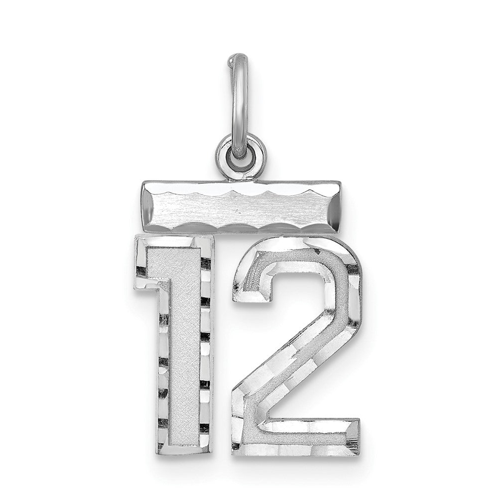 Sterling Silver Rhodium-plated Diamond-cut #12 Charm