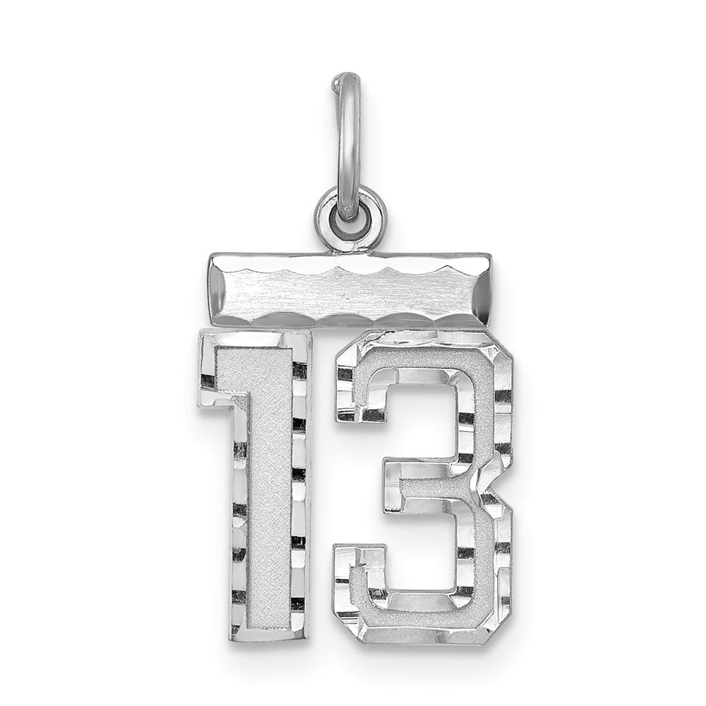 Sterling Silver Rhodium-plated Diamond-cut #13 Charm