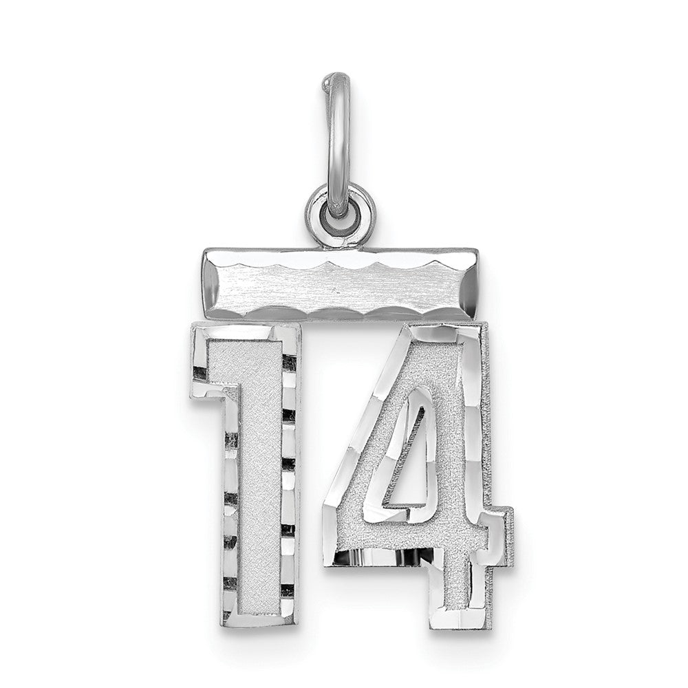 Sterling Silver Rhodium-plated Diamond-cut #14 Charm