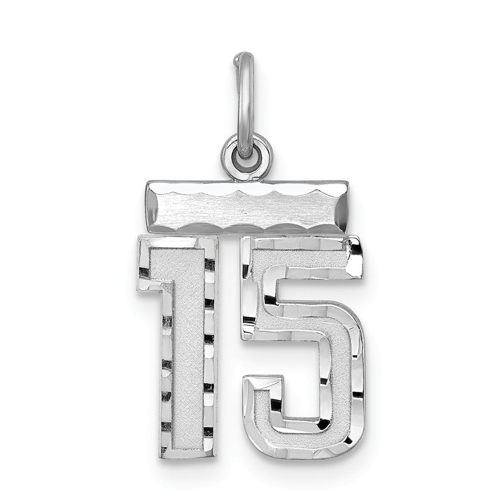 Sterling Silver Rhodium-plated Diamond-cut #15 Charm