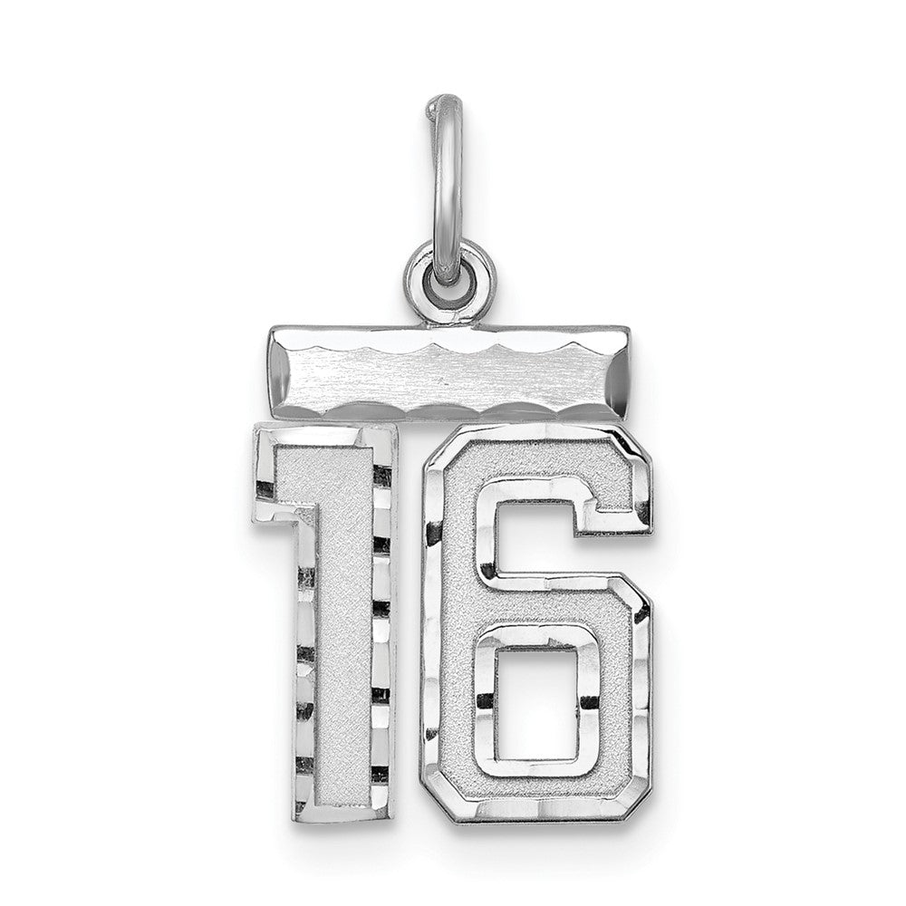 Sterling Silver Rhodium-plated Diamond-cut #16 Charm