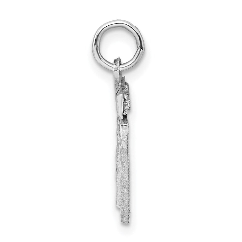 Sterling Silver Rhodium-plated Diamond-cut #17 Charm